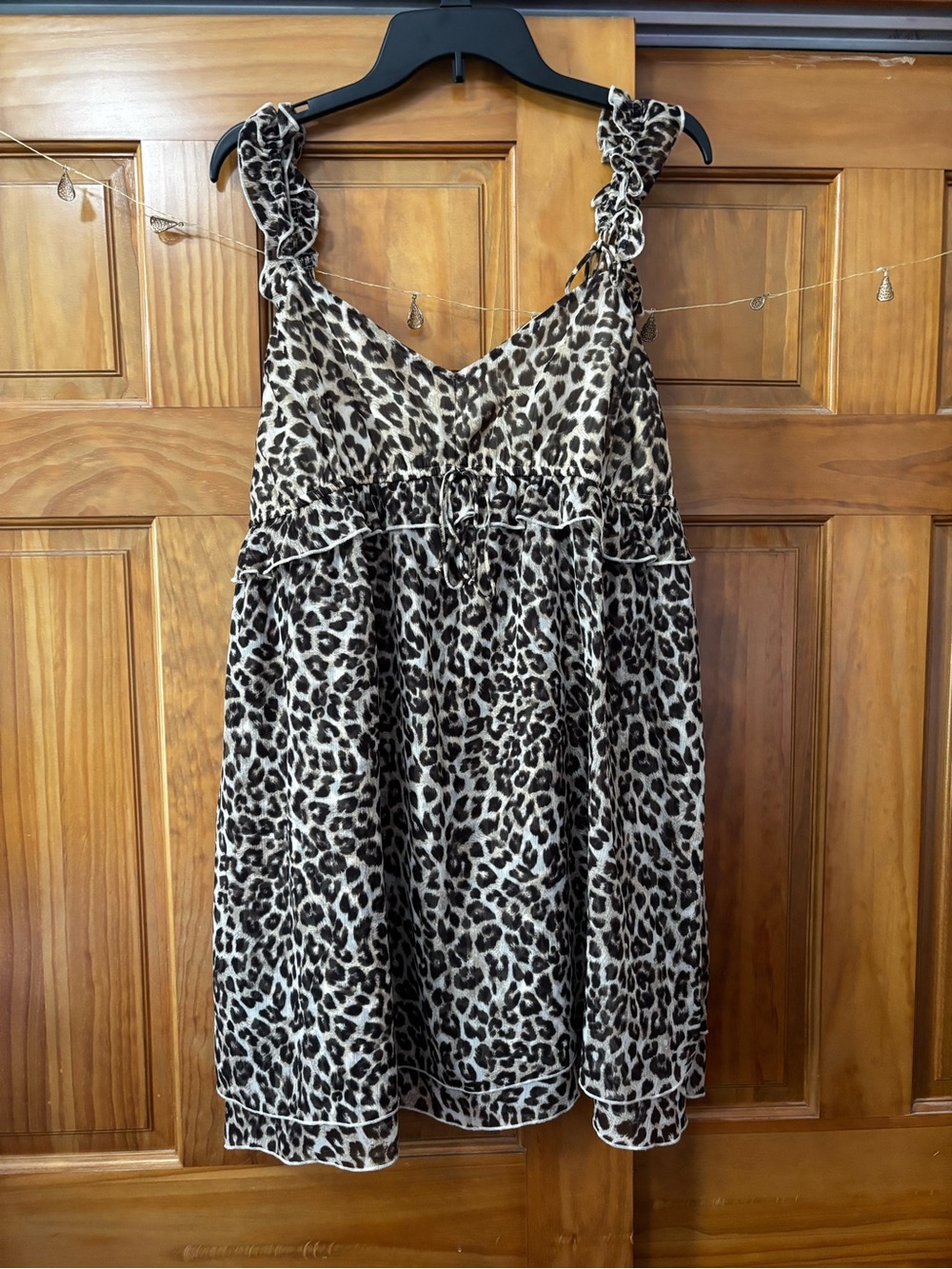 American Eagle Outfitters Leopard Print Ruffle Strap Mini Dress